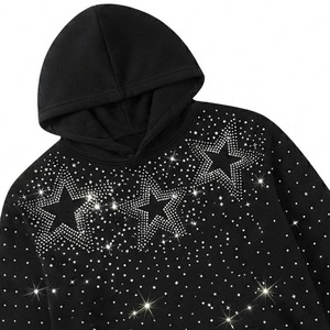 Sudadera con Capucha Personalizada con Estrellas de Diamantes de Imitación para Hombre, Negra, con Gráficos de Cristales en Toda la Superficie, Sudadera de Forro Polar Grueso, Estilo Y2K, Ropa Urbana - Product Image 2