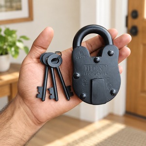 SHUBHAM Vintage Black Iron Padlock with Traditional Keys Heavy Duty Antique Style Lock for <b>Door</b> Gate Trunk Cabinet Hardware - Product Image 2