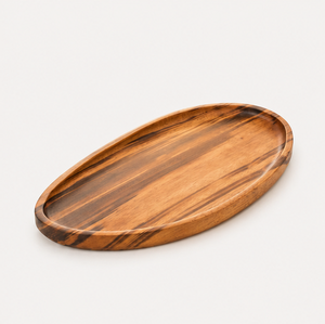 Plateau de service ovale en bois d'acacia artisanal de qualité supérieure, écologique et minimaliste, pour les collations, les apéritifs et la décoration intérieure - Product Image 1