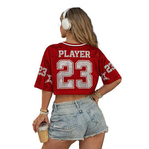 Camiseta Deportiva Corta de Malla con Pedrería para Mujer, Transpirable, de Poliéster, Estilo Urbano, Fabricación Personalizada OEM - Product Image 4