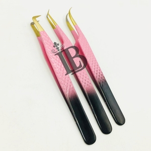 แหนบต่อขนตาสแตนเลสอย่างดี รุ่นยอดนิยม สีดำชมพูไล่เฉด แหนบโค้ง 45 องศา - Product Image 3