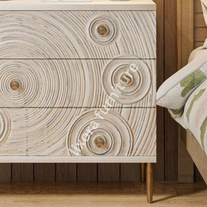 Luxury Handcrafted Solid Wood 3 Drawer Dresser Modern Concentric Circle Carving Antique White Finish - Product Image 2