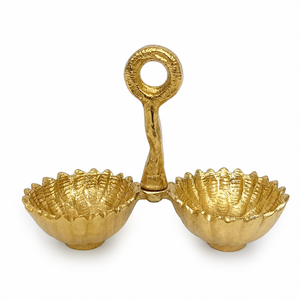 Bandeja de Servir de Metal Dorado con 2 Recipientes y Asa Decorativa para Frutos Secos, Bocadillos y Decoración - Product Image 1
