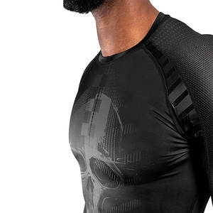 <b>Men's</b> Full Sleeve Black Rash Guard <b>Skull</b> Print Eco-Friendly Anti-Bacterial Quick Dry Spandex Polyester Compression <b>Shirt</b> Right - Product Image 4