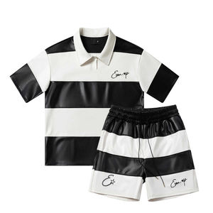 Chemises à manches courtes pour hommes Glory Custom avec col boutonné, motif à carreaux en toile décontractée, tissus en cuir tissé, shorts - Product Image 1