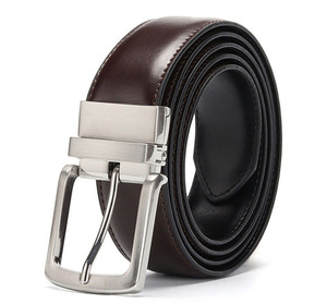 Ceinture décontractée pour homme en cuir véritable de qualité supérieure, en cuir de vachette, motif uni, boucle en forme de crâne, haute résistance - Product Image 1