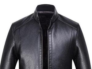 Veste de moto en cuir véritable noir de haute qualité pour homme, col montant, fermeture éclair, coupe ajustée, pour l'automne - Product Image 2
