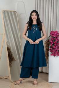 Kurta Premium de Algodón Transpirable con Tirantes Finos y Bolsillo Lateral – Conjunto Étnico de 2 Piezas con Pantalones Palazzo para Oficina y Uso Diario - Product Image 3