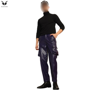 Sleek Blue Color Multi Side Pocket Style Good Supplier Fully Customized Stretchable Material Zippered Slim Fit Faux Leather Pant - Product Image 3