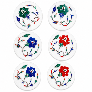 Juego de Posavasos Redondos con Incrustaciones de Mármol Blanco, Posavasos con Diseño Floral y Perlas, con Bandeja, para Regalo de Boda o para el Hogar - Product Image 6