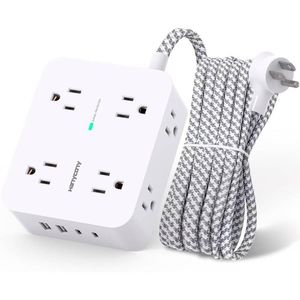 Multipresa con 8 Prese e 4 Porte USB (2 USB C) per Ricarica, Cavo di Prolunga Intrecciato da 1,5m, Protezione da Sovratensione - Product Image 1