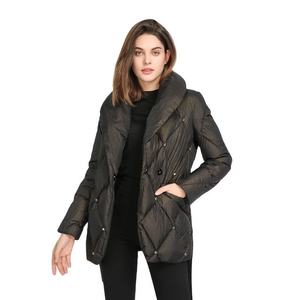 Black Quilted Puffer <b>Jacket</b> Turn-down Collar Button Closure Windproof Winter Coat Regular Fit Unisex Casual Style - Product Image 2