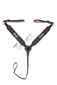 Ensemble de serre-tête et de collier de poitrine en cuir véritable Western perlé à un prix abordable - Product Image 5