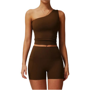 Ensemble de sport d'été sans manches pour femme, taille haute, pour gym et yoga, avec logo personnalisé, respirant, décontracté - Product Image 1