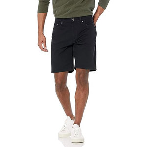 Shorts Bermuda Homme Noir Uni Taille Mi-Haute en Coton Oxford Style Décontracté avec Braguette Boutonnée - Product Image 1