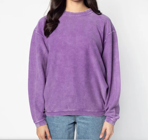 Sweat-shirt à col rond en velours côtelé surdimensionné, couleur unie, unisexe, vêtement décontracté, coupe régulière, manches longues, 100% coton - Product Image 3