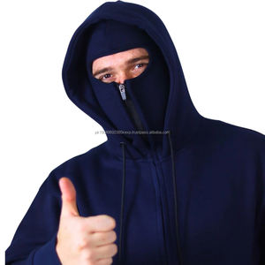 Sweat-shirts à capuche balaclava streetwear pour adultes, lourds, fermeture éclair intégrale, couleur bleu marine, balaclava d'extérieur - Product Image 3