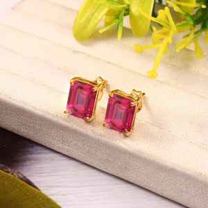 Pendientes de rubí de Mozambique, rojo radiante, plata de ley 925, chapados en oro de 14 quilates, joyería para mujer, regalo - Product Image 3