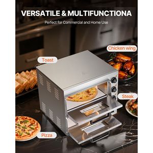 Four à pizza électrique professionnel 16 pouces à double niveau en acier inoxydable, avec poignée en pierre, équipement de cuisson polyvalent pour comptoir - Product Image 6
