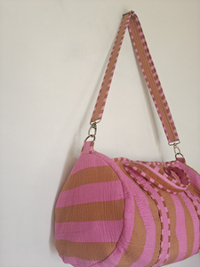 Handmade Striped Quilted Eco-friendly Cotton Gym Duffle <b>Bag</b> Organic Cotton Polyester Lining Adjustable Strap 20-<b>30L</b> Capacity - Product Image 3