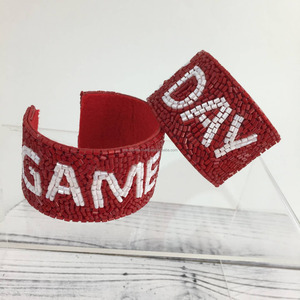 Orange and White Beaded Cuff <b>Bracelet</b> Team Spirit Handmade Seed <b>Bead</b> Embroidery Boutique Jewelry Artisan Artistry By PR India - Product Image 3