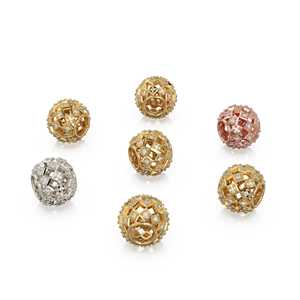 Cuentas de oro macizo de 18k con 3 hileras de diamantes y orificio grande / Accesorios para la fabricación de joyas para collares o pulseras con dijes - Product Image 3