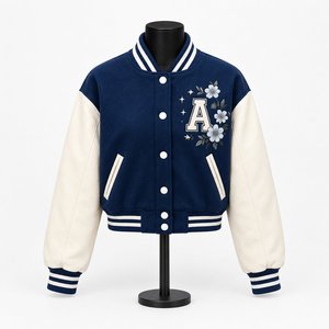 Chaqueta Varsity Corta para Mujer, Chaqueta Letterman Personalizada, Chaqueta Bomber con Bordado Floral, Fabricante, Venta al Por Mayor - Product Image 1