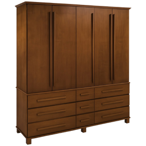 Armario Aspen Extra Grande de 5 Puertas en Madera de Teca Sólida con 9 Cajones de Almacenamiento Inferiores, Acabado en Teca Cálida Color Miel - Product Image 1