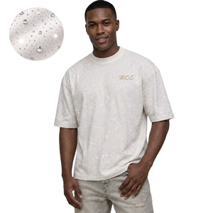 Camisetas personalizadas al por mayor para hombre, camiseta oversize con pedrería en toda la superficie, algodón premium de 350 g/m², ropa urbana de lujo, hombros caídos, camiseta ODM - Product Image 1