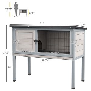 Conigliera Rialzata per Interni/Esterni in Legno Grigio con Tetto in Asfalto a Cerniera, Vassoio Rimovibile, Realizzata in Legno di Abete Tipo Villa - Product Image 3