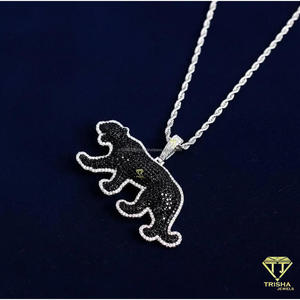 Collar de Plata de Ley 925 con Colgante de Diamante Moissanite en Forma de Animal, Estilo Hip Hop, Blanco y Negro - Product Image 1