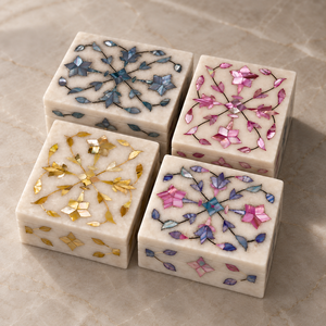 Rectangle Marble Jewelry <b>Box</b> with Mother of Pearl Inlay Floral Design Modern Thanksgiving Storage for Rings and <b>Earrings</b> - Product Image 3