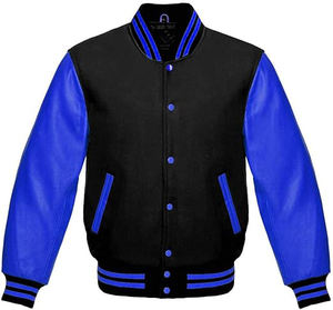 Chaqueta de Béisbol Varsity con Mangas de Cuero Genuino con Raya Azul, Lana Rosa Bebé Genuina, Tipo Souvenir, Bordado Personalizado - Product Image 3