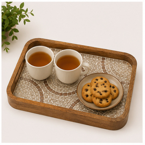 Handcrafted Wooden Serving Tray Set with Traditional Peacock Mughal Art Nesting <b>Decorative</b> Trays for <b>Kitchen</b> Dining - Product Image 2