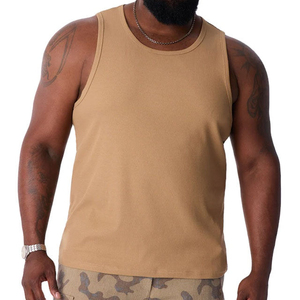 Men's Solid Color Knitted Tank Top O-Neck Casual Style Tan Sleeveless Top - Product Image 6