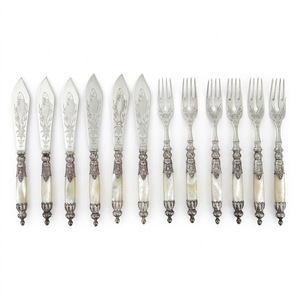 Antique <b>Victorian</b> English Silver Plated Mother Of Pearl Handle Dessert Cutlery Set Elegant Vintage Forks & Knives Tableware Gift - Product Image 2