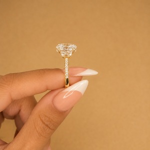 3 Carat Oval Lab Grown Diamond Three <b>Stone</b> Engagement Wedding <b>Ring</b> with Half <b>Moon</b> Side Stones Hidden Halo IGI Certified 14K Gold - Product Image 3