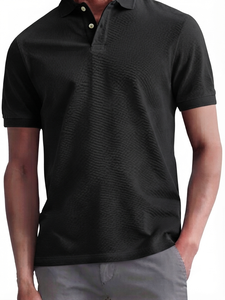 Chemise décontractée pour homme en coton biologique 100% jaune moutarde, à manches courtes, avec poche, imprimée, infroissable et respirante - Product Image 3