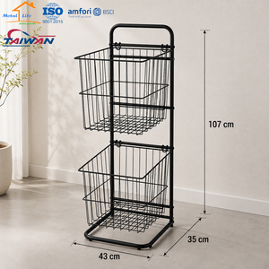 Cesto de Ropa de 2 Niveles con Soporte Metálico, Organizador de Ropa para Baño y Hogar - Product Image 3