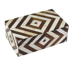 Caja de Joyería de la Mejor Calidad, Color Marrón y Crema, con Incrustaciones de Madera, con Tapa, Rectangular, con Patrón Geométrico, Decoración para el Hogar - Product Image 1