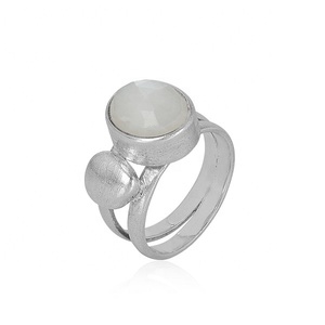 Handmade Moonstone Double Textured Band <b>Ring</b> Sterling Silver Oval Gemstone Statement Jewelry <b>Boho</b> Stackable <b>Ring</b> for Women - Product Image 4