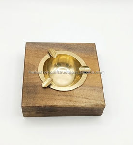 Handmade Wooden Metal Cigar Ashtray Round Smoking Ashtray for Home Office <b>Table</b> Use - Product Image 4
