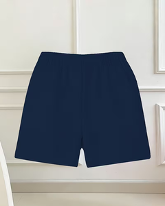 Solid Navy Blue Floral Pattern Girls Shorts Casual Comfortable Fit Medium Stretch Breathable Summer Wear Customized Color Front - Product Image 6