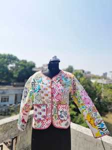 Traditional Patchwork Cotton <b>Quilted</b> Reversible Bomber <b>Jacket</b> with Hooded Collar Animal Print Eco-Friendly Features for Women - Product Image 4