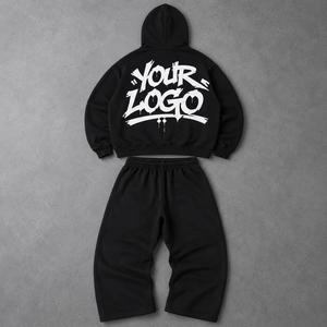 Conjunto de Chándal de Alta Calidad con Efecto Desgastado por el Sol, Personalizado, con Hombros Caídos, Sudadera Corta con Cordón y Pantalones Acampanados con Lavado Ácido - Product Image 2
