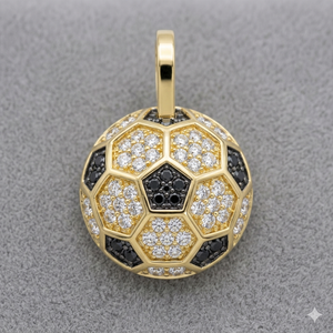 Collier Pendentif Tendance en Or 10K Plaqué Or, Personnalisé, Sertissage 3D Football Moissanite Diamant, Breloques Sportives, Cadeau Enfant - Product Image 1