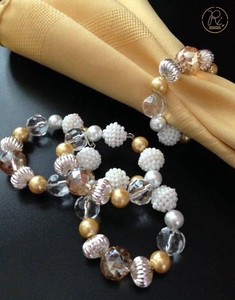Handcrafted <b>Red</b> Color Beaded Napkin Ring With Golden Accents for Decore Table On Special Events - Product Image 3