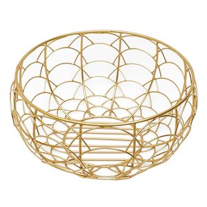 Panier à fruits rond en métal doré multi-usages, bol décoratif, organisateur de table, panier de rangement pour la cuisine, la salle à manger - Product Image 1