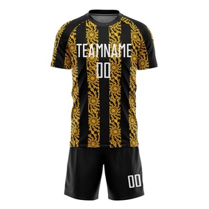 Ensemble de maillots de football pour hommes, motif noir et or, sublimé, manches courtes, col rond, polyester respirant, uniforme pour équipe adulte - Product Image 1