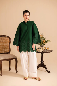 Kurta Kurti en coton brodé vert pour femmes, vêtements ethniques traditionnels amples, style Inde Pakistan, toutes saisons, décontracté - Product Image 1